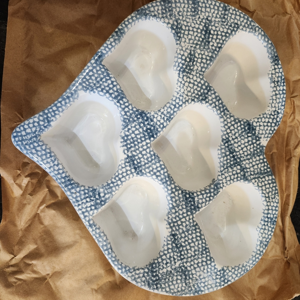 Heart-Shaped Blue and White Ceramic Tray